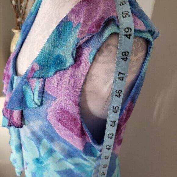 Vintage 90s Sleeveless Floral Teal Blue Dress Size 10 womens - Picture 12 of 16